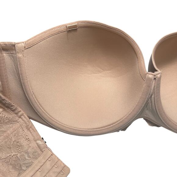 Torrid Curve Strapless Nude Beige Lace Lightly Lined Support Bra 46D Wide Band - Picture 3 of 6